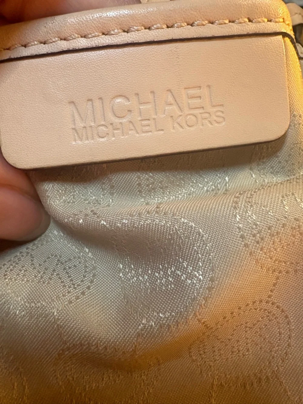 Michael Kors Brown Logo Shoulder Bag with Light Tan Trim